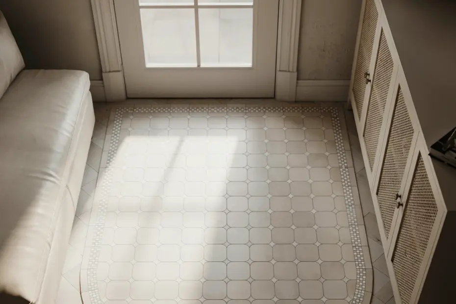 Roman Tile Door Mat | Vintage Tile Entrance Mat for White Home Aesthetic