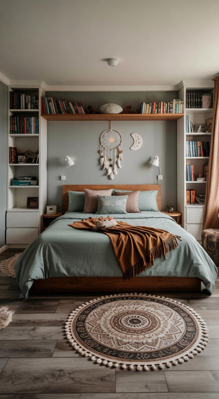 Small Bedroom Ideas With Built-In Storage and Boho Decor