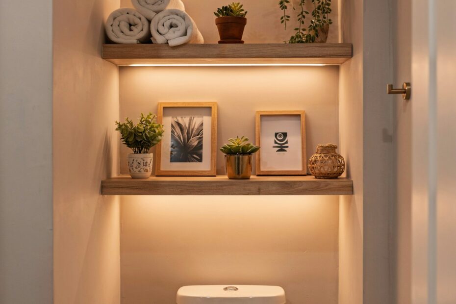 Small Bathroom Shelves Over Toilet | Space-Saving Half Bath Decor | Budget Storage Ideas