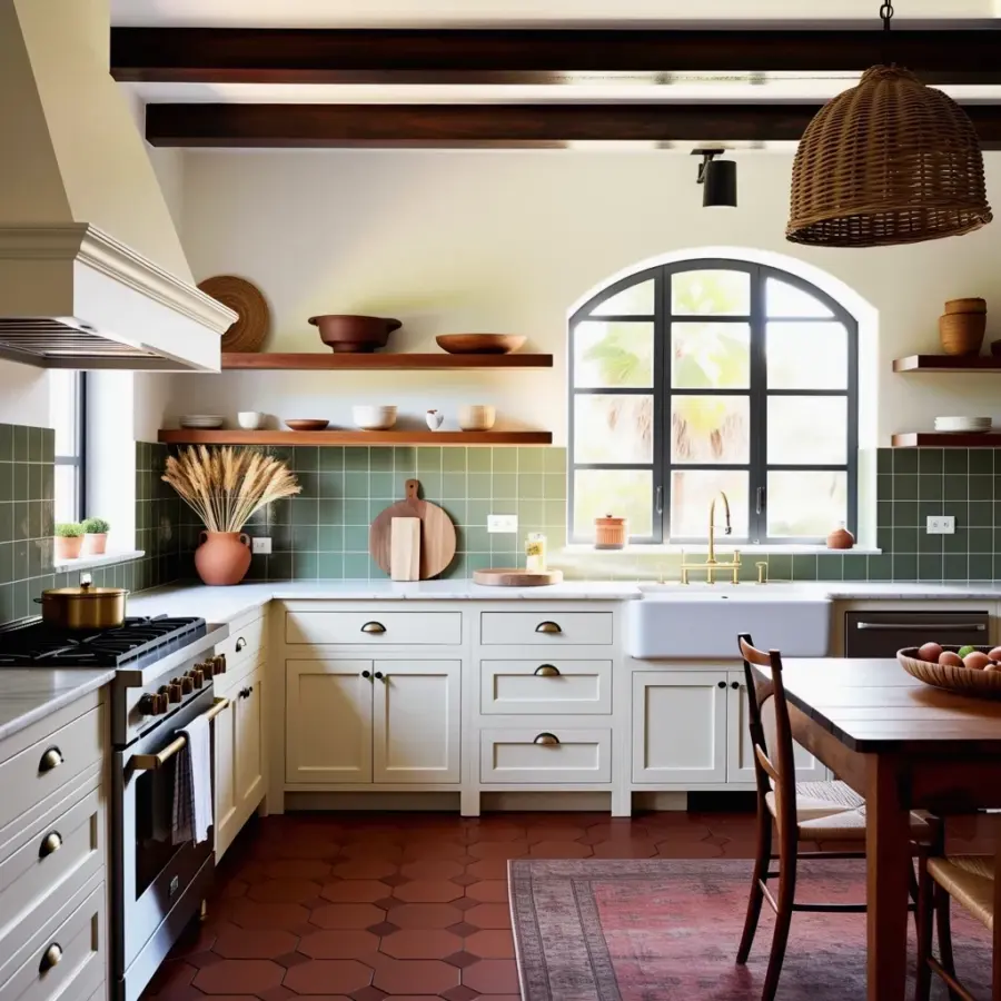 Custom Clay Plates for Cozy White Kitchen Table Setting Ideas